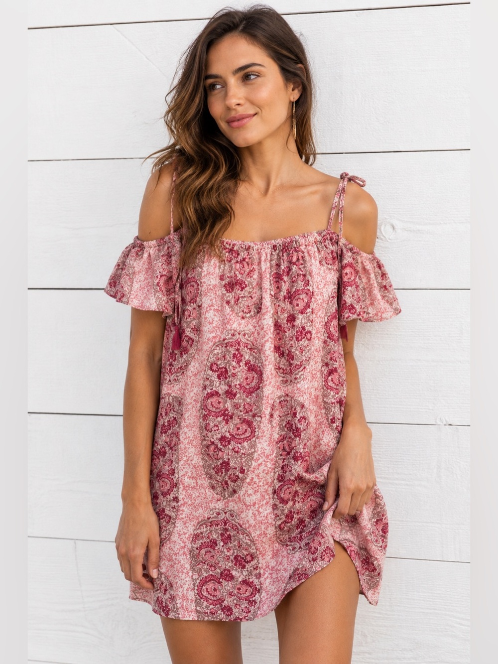 Madewell Silk Cold-Shoulder Watercolor Paisley Mini Shift Tank Dress #D91